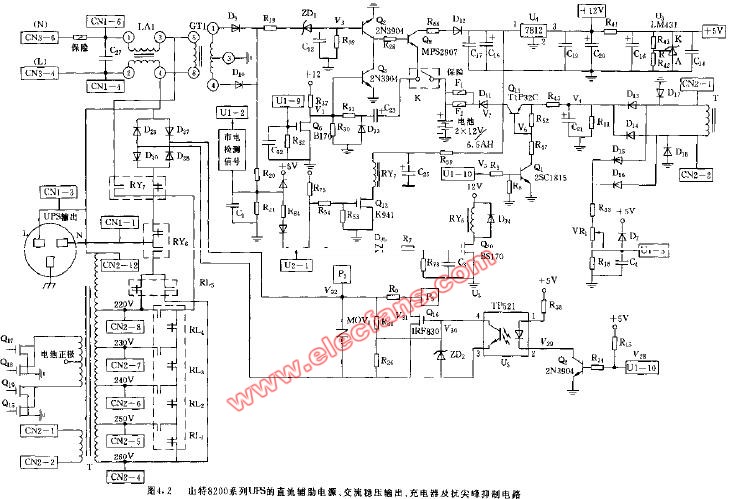 山特8200 UPS直流輔助電源，交流穩(wěn)壓輸出，充電器及抗尖_電路圖